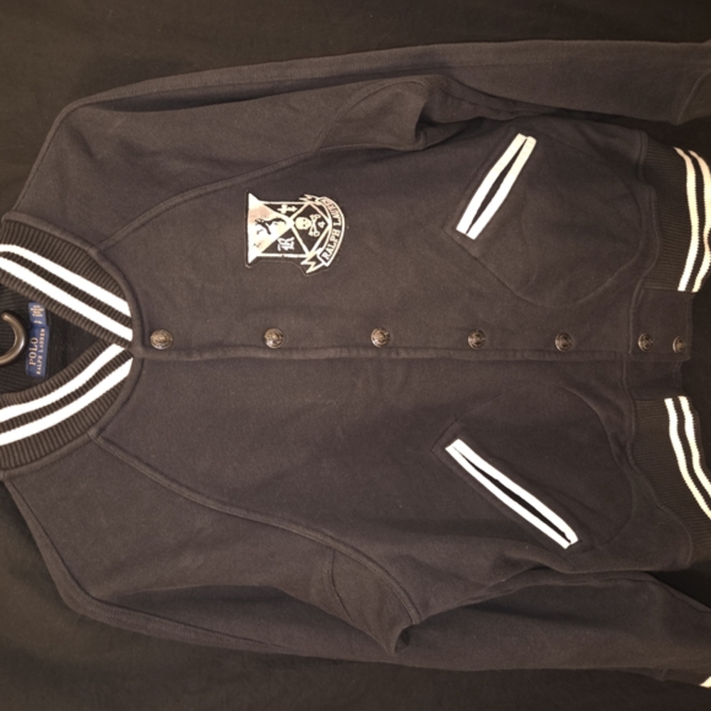 Polo by Ralph Lauren Varsity Bomber Jacket Black and White - Picture 1 of 7